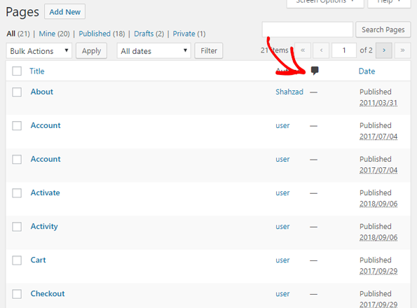 remove comments column from pages in wordpress admin