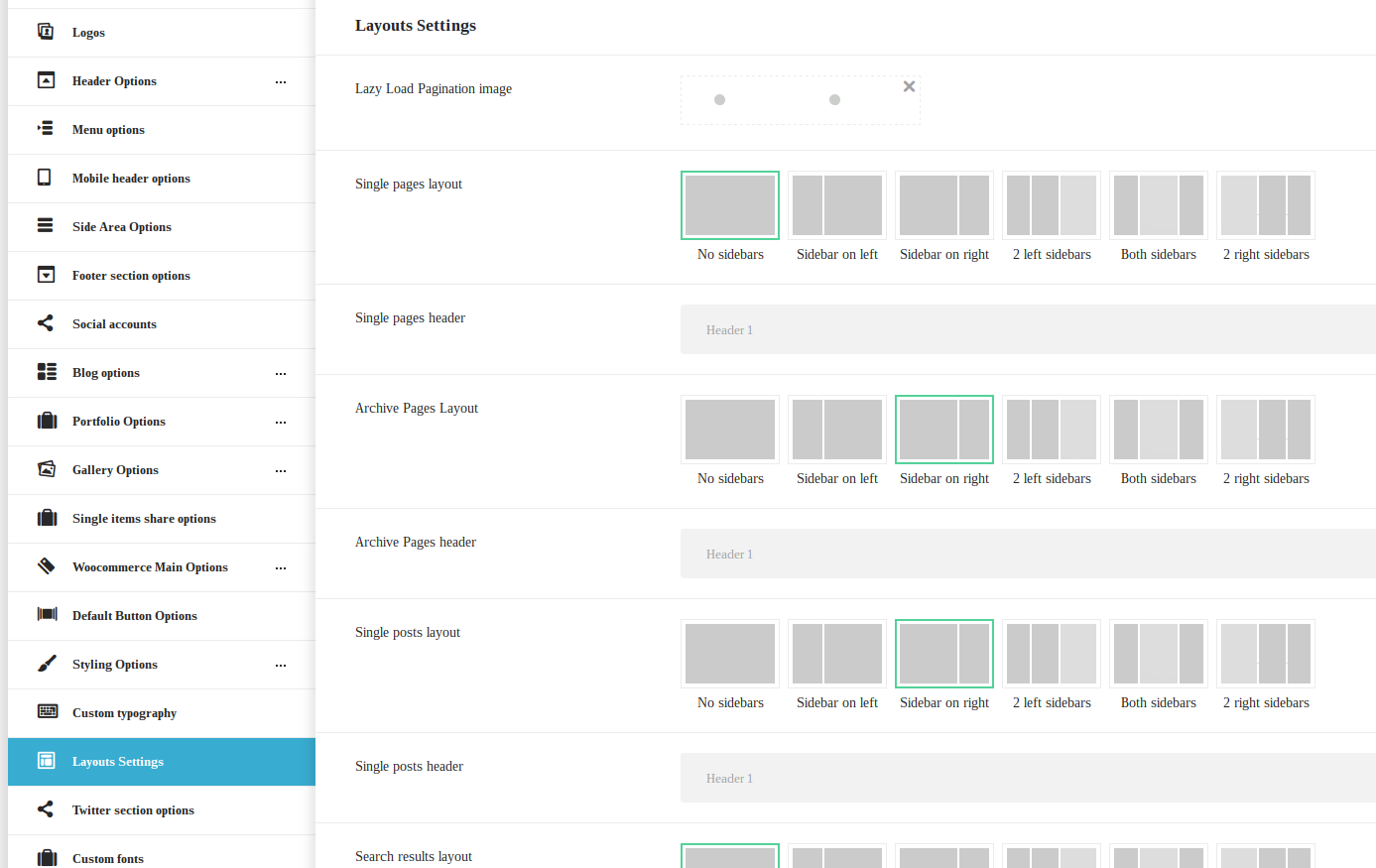 Ronneby theme layout settings