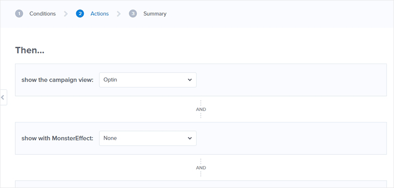 Actions setting