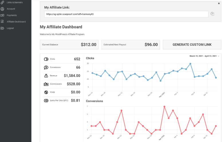 built-in affiliate dashboard