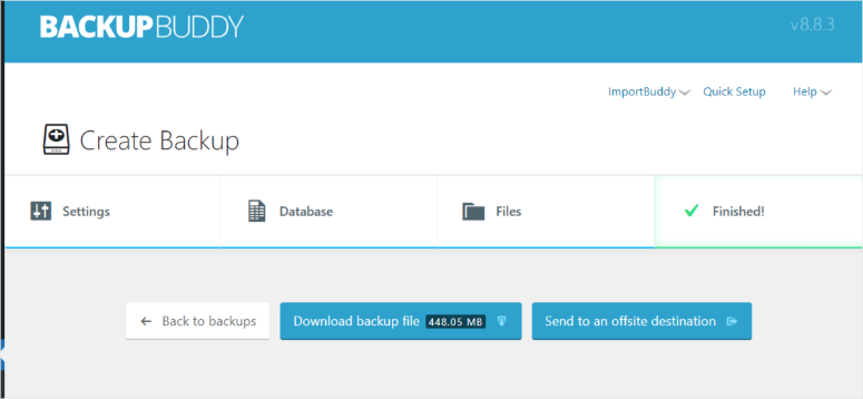 backupbuddy backup creation