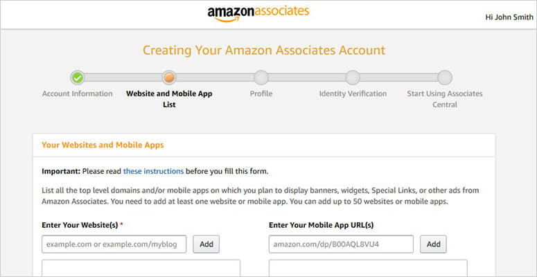 Профиль Амазон. Amazon регистрация на партнера. URL Amazon.