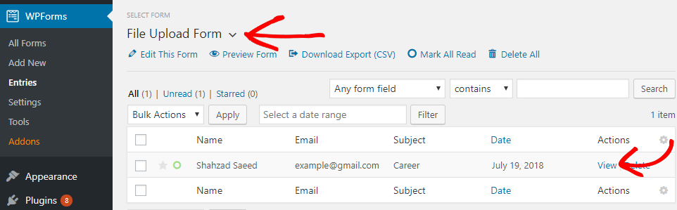 file upload form entry