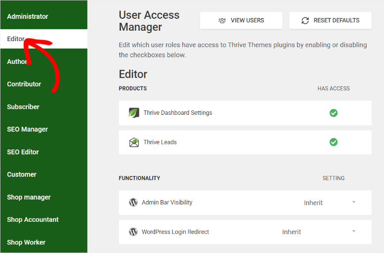 thrive themes user access manager