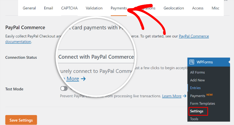 wpforms connect paypal commerce