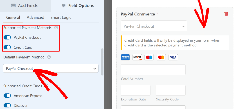 wpforms field options paypal commerce