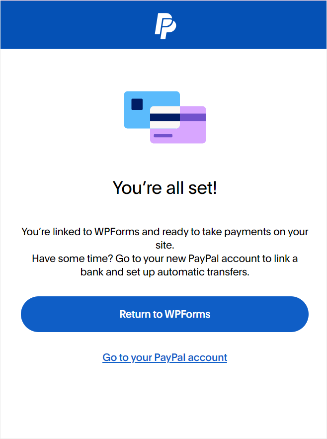 wpforms paypal business connection complete