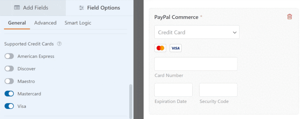 wpforms paypal commerce card icons