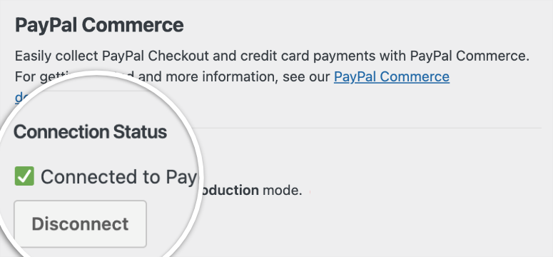 wpforms paypal commerce connection status