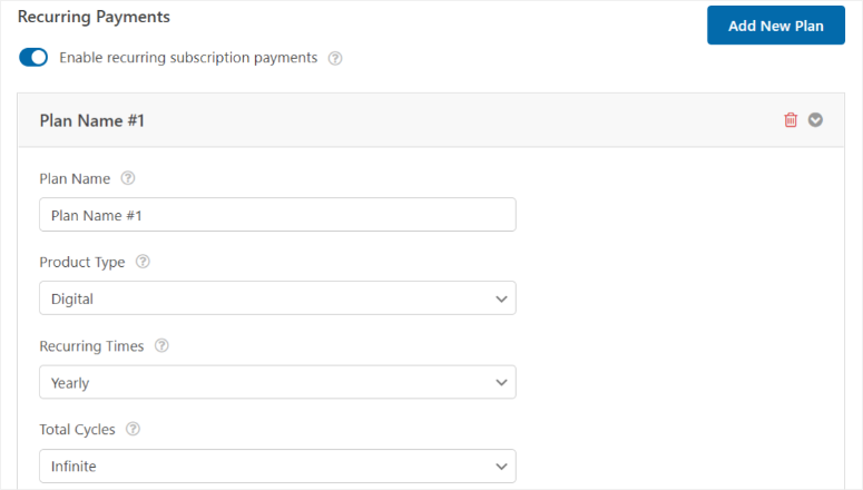 wpforms settings recurring pay