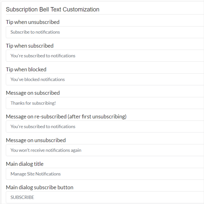 onesignal subscription bell text customization