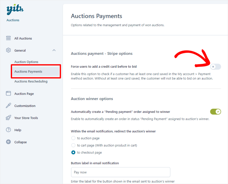 yith auctions payment gateways