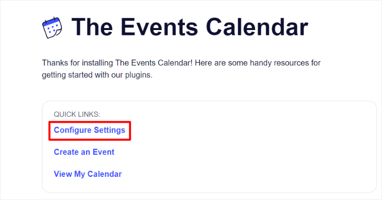 the events calendar configure settings