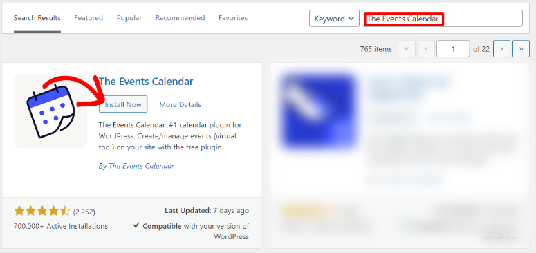 the events calendar install plugin
