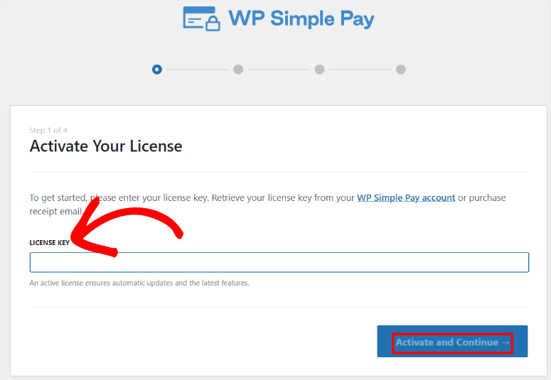 wp simple pay activate license