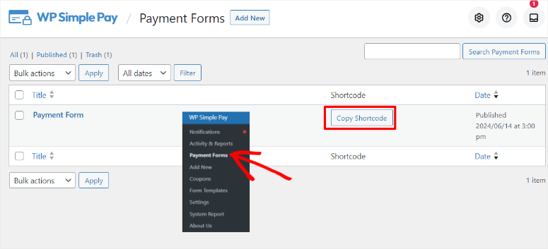 wp simple pay add form with shortcode