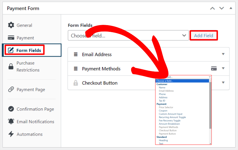 wp simple pay customize form fields