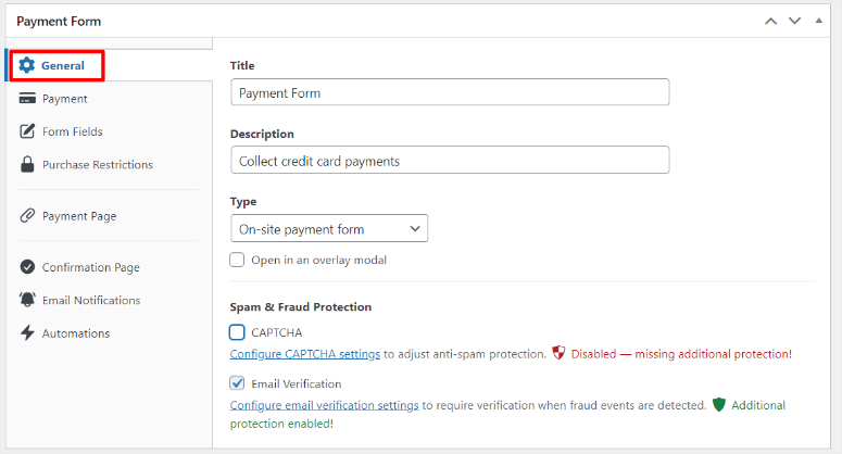 wp simple pay payment form general