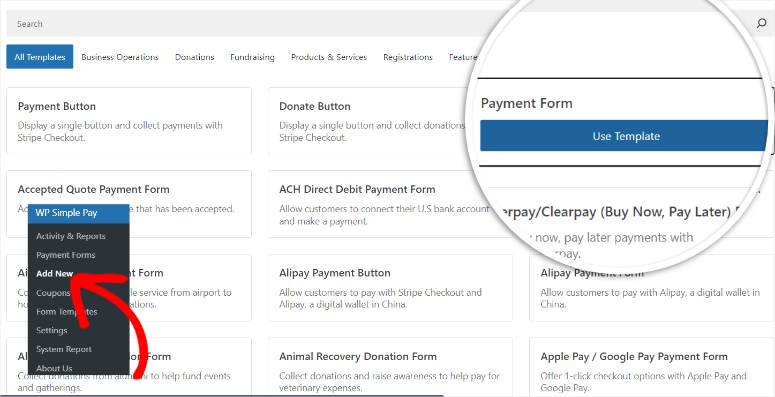 wp simple pay payment form template