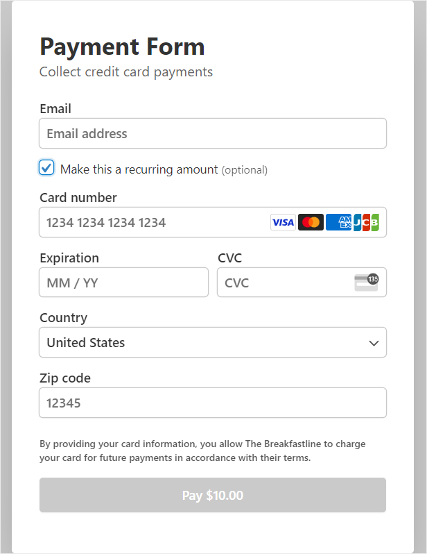 wp simple pay sample payment form
