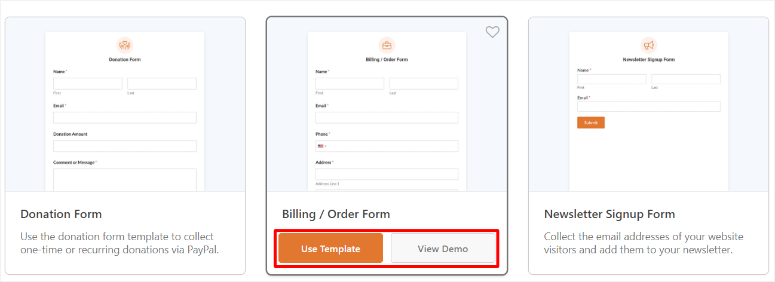 wpforms billing form template