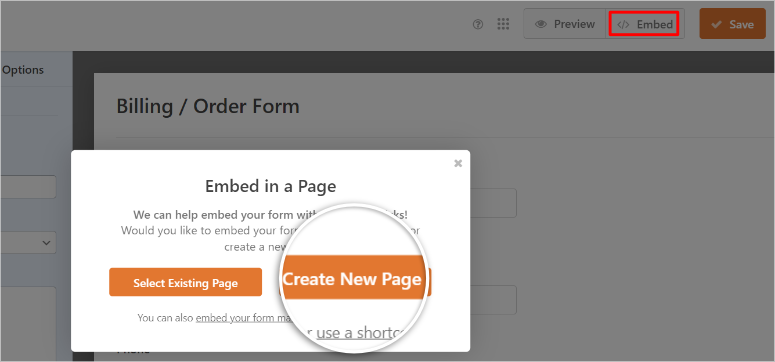 wpforms embed form to new page