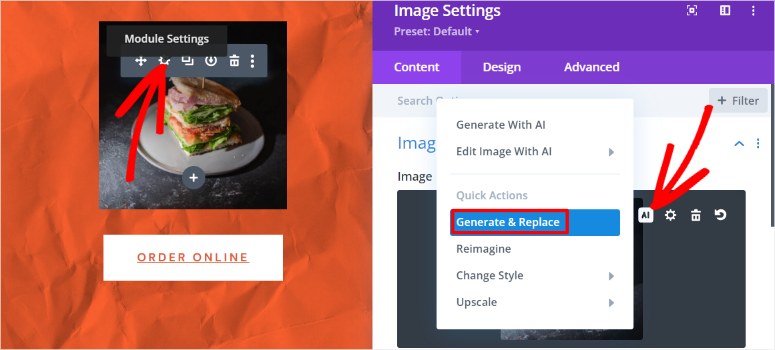 divi generate and replace ai image