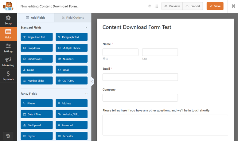 wpforms content download form builder