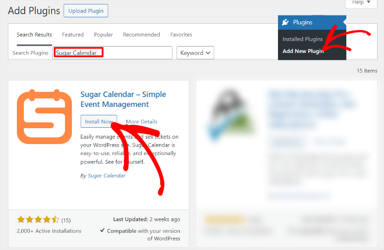 sugar calendar install free plugin