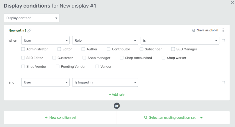 thrive architect display conditions