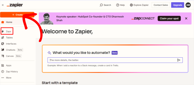 zapier create zap