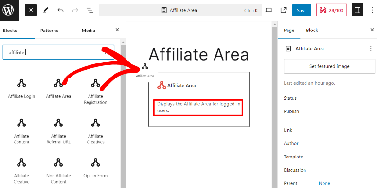 affiliatewp affiliate area block