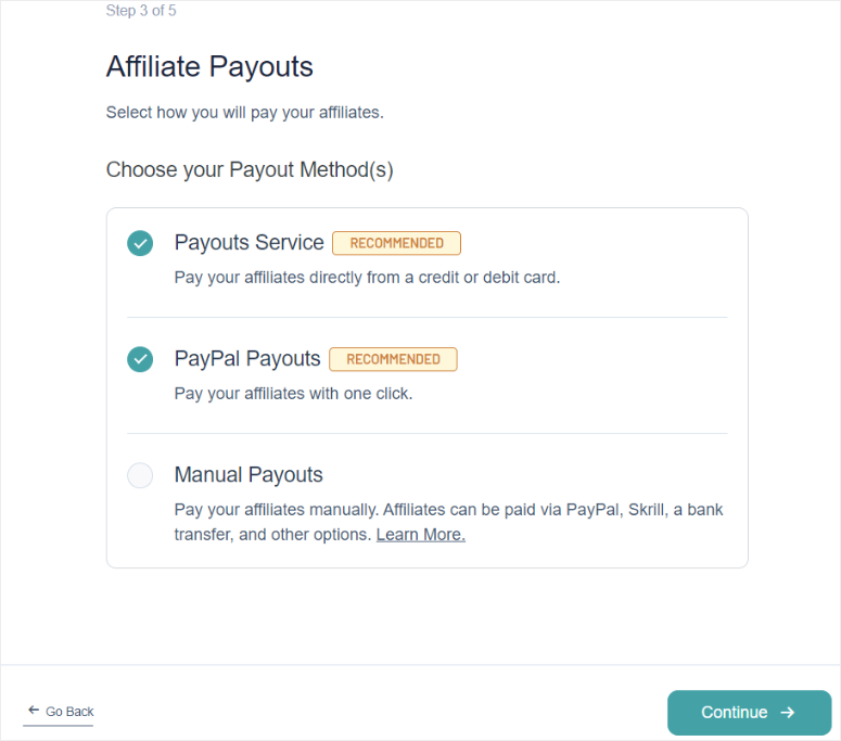 affiliatewp setup wizard affiliate payouts