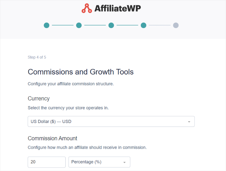 affiliatewp setup wizard commissions