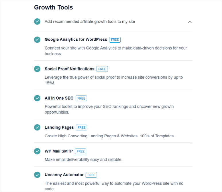 affiliatewp setup wizard growth tools