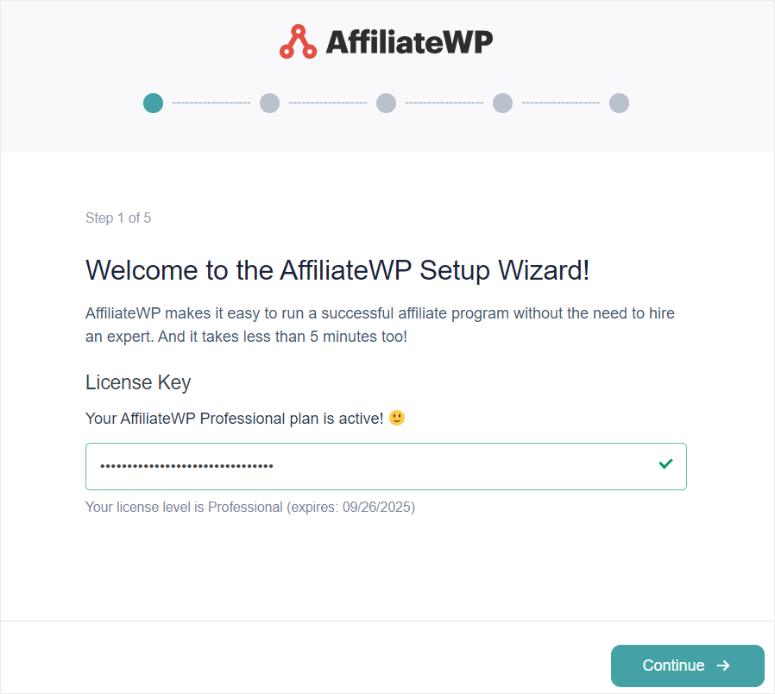 affiliatewp setup wizard license key