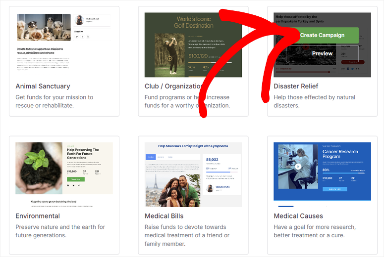 charitable create campaign with template