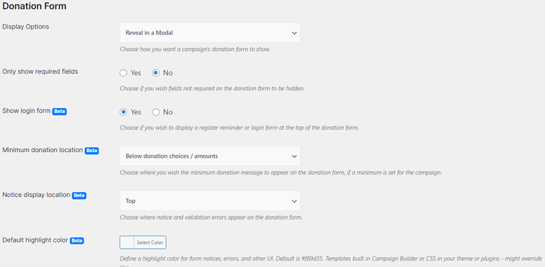 charitable donation form customization