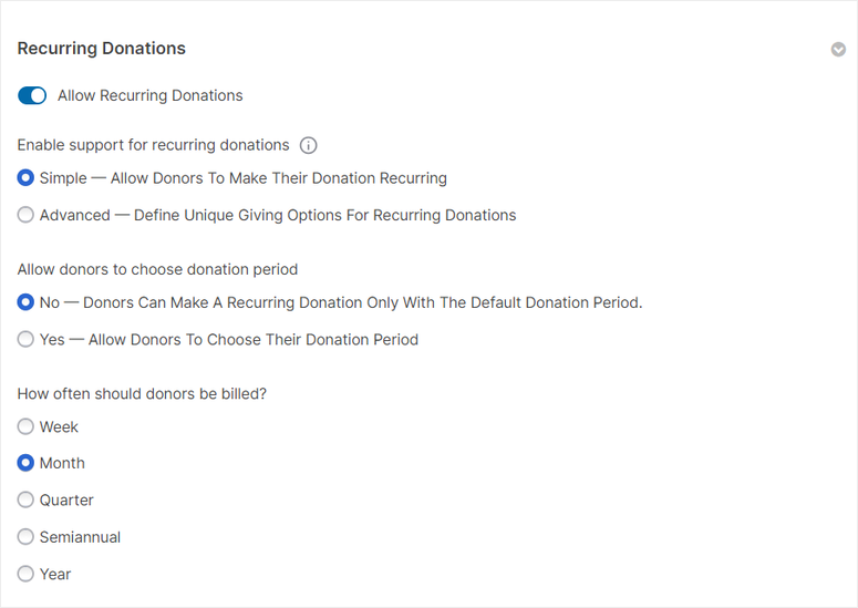 charitable recurring donations