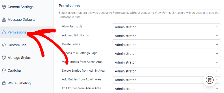 formidable forms permissions