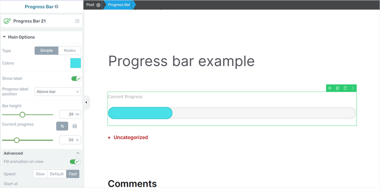 Thrive architect progress bar adjustment