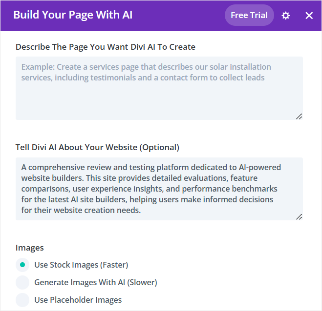 divi generate page with ai