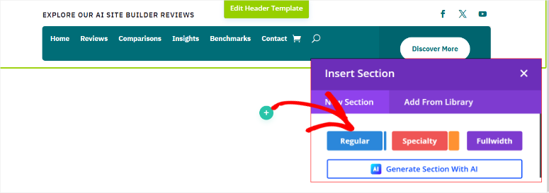 divi insert new section