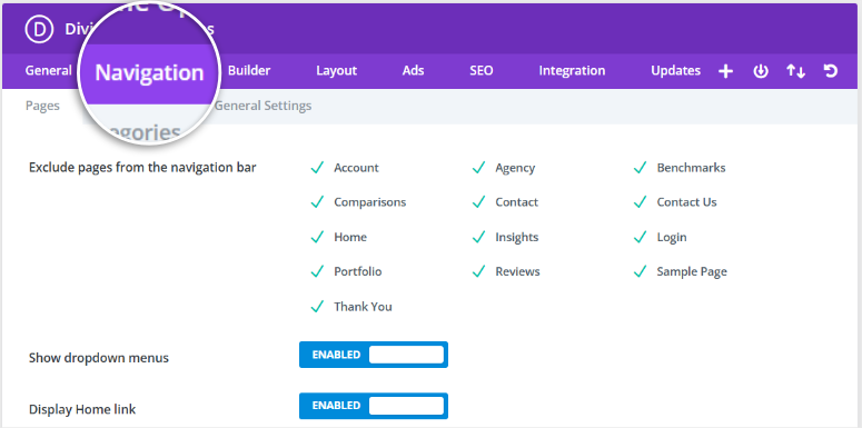 divi theme options navigation