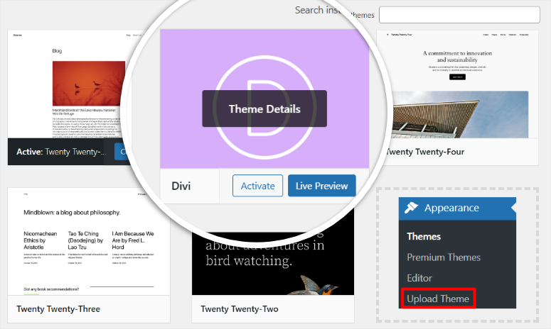 divi upload theme