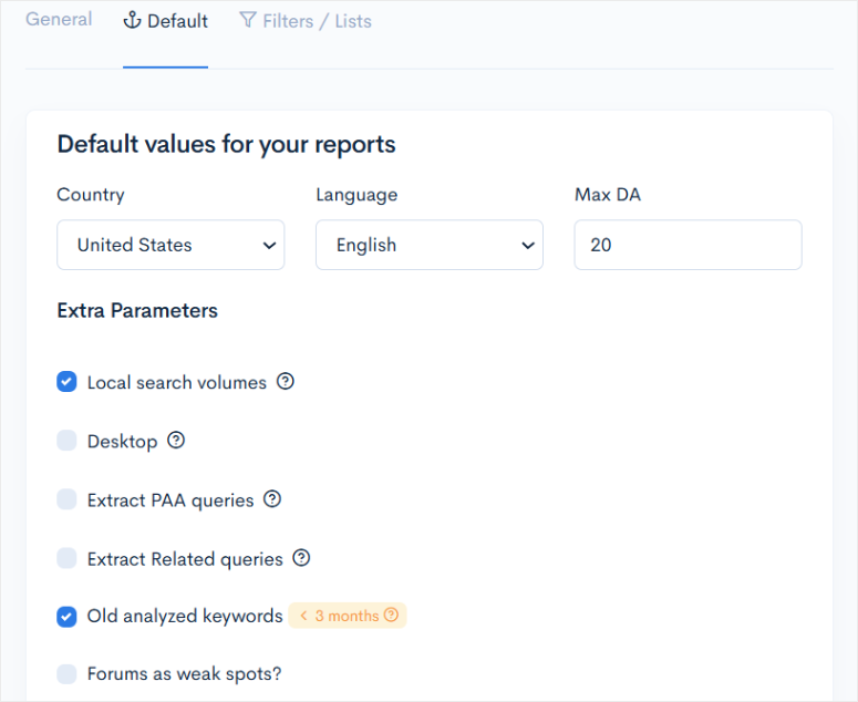 lowfruits customize default values