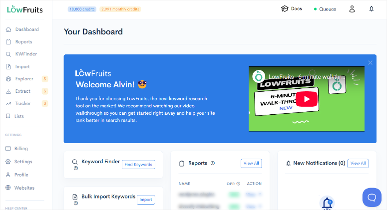 lowfruits dashboard