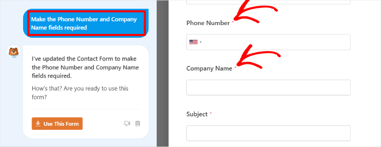 wpforms ai form builder edit ai form with prompt