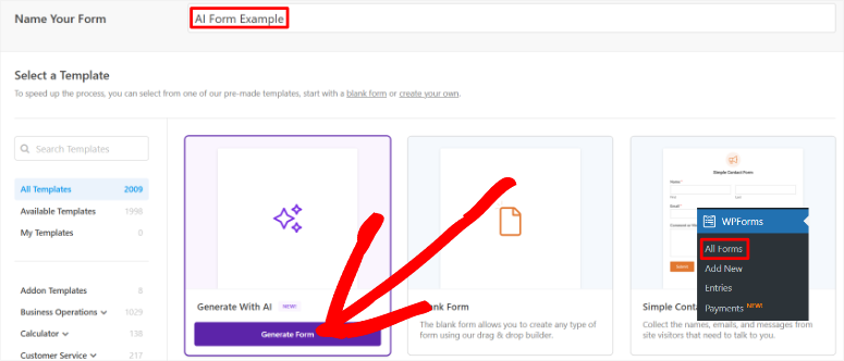 wpforms ai form builder generate form