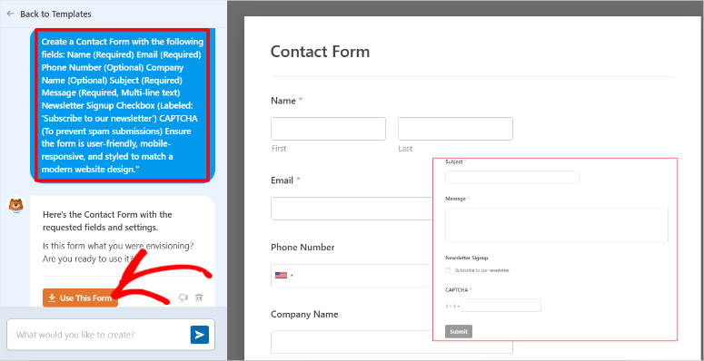 wpforms ai form builder use prompt